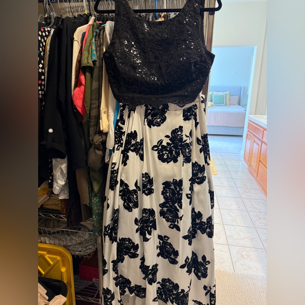 Elegant Black and White Floral Dress